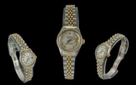 Rolex Oyster Perpetual Ladies 18ct Gold and Steel Chronometer Wrist Watch with Pearl Dial, Diamond