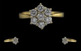 Ladies 18ct Gold Diamond Set Cluster Ring, Flower head Setting. Full Hallmark to Interior of