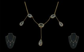 Victorian Period 1837 - 1901 Ladies 9ct Gold Pale Aquamarine Set Necklace With Drop, marked 9ct, the