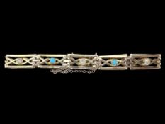 Antique Period Pleasing Quality 15ct Gold Ladies Turquoise and Diamond Set Bracelet of excellent