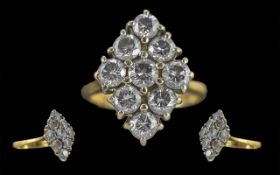 Ladies - 18ct Gold Diamond Set Dress Ring. Full Hallmark to Interior of Shank. The Nine Well Matched