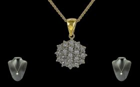 18ct Gold - Pleasing Cluster Design Diamond Set Pendant with 18ct Gold Chain. Both Chain / Pendant