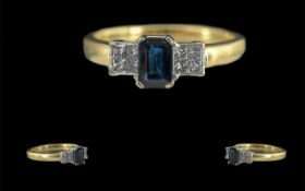 Ladies 18ct Gold Contemporary Blue Sapphire and Diamond Set Dress Ring, Marked 18ct to Interior of