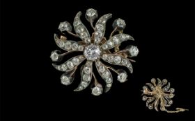 Victorian Period 1837 - 1901 Ladies 9ct Gold Excellent and Exquisite Diamond Set Brooch with white