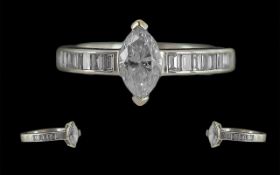 Ladies - Quality Contemporary 18ct White Gold Diamond Set Dress Ring. Full Hallmark to Interior of