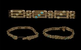 Antique Period - Attractive and Pleasing Quality 15ct Gold Turquoise and Seed Pearl Set Bracelet,
