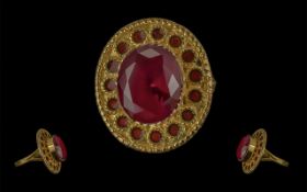 Ladies 21ct Gold Red Spinel Set Dress Ri