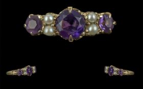 Ladies Antique Period 9ct Gold Amethyst