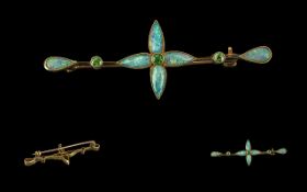 Victorian Period 1837 - 1901 Ladies 18ct Gold Exquisite Opal and Emerald Set Brooch of pleasing