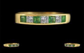 Ladies Attractive 18ct Gold Emerald and Diamond Set Ring, marked 750 to interior of shank,