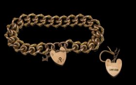 Victorian Period 1837 - 1901 Quality 9ct Gold Ornate Bracelet with 9ct Gold Heart Shaped Padlock,