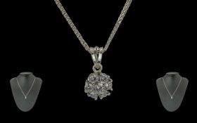 Ladies Superb Elegant 18ct White Gold Diamond Set Cluster Pendant attached to an 18ct white gold