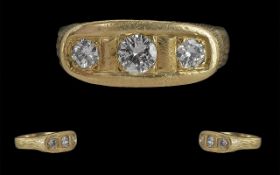 Gentleman's Excellent Quality 18ct Gold 3 Stone Diamond Set Ring, Full Hallmark to Interior of