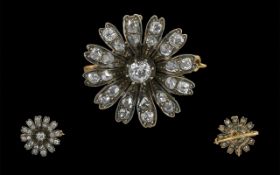 Victorian Period 1837 - 1901 Excellent 18ct Gold Diamond Set Small Brooch, set with 24 old cut