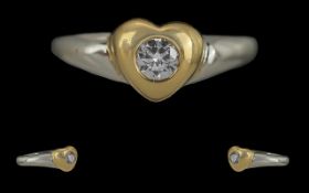 Ladies Pleasing Quality 18ct Two Tone Gold Single Stone Diamond Set Ring,