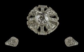 Ladies Pleasing Platinum Diamond Set Cocktail Ring, marked platinum to shank, the centre set round