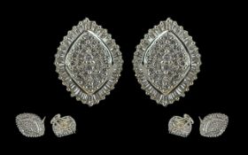 Ladies Pleasing and Impressive 14ct White Gold Diamond Set Pair of Earrings,