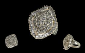 Ladies 14ct White Gold Pleasing Diamond Set Statement Ring, marked 585 - 14ct - to shank, the well