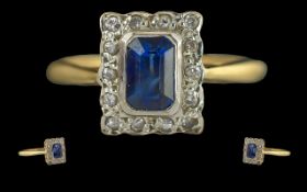 Ladies Petite 18ct Gold Blue Sapphire and Diamond Set Ring, full hallmark to interior of shank,