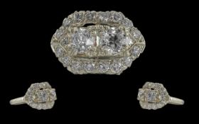 Ladies 1930's 18ct White Gold and Platinum Diamond Set Dress Ring, Marked 18ct and Platinum to