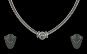 Ladies Excellent Quality 18ct White Gold Diamond Set Necklace, marked 750 - 18ct,