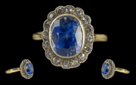 Antique Period Ladies Quality 18ct Gold Blue Sapphire and Diamond Set Cluster Ring,