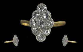 Edwardian Period Ladies Attractive 18ct Gold and Platinum Diamond Set Ring, Of Pleasing Design /