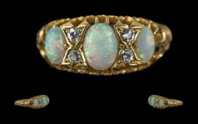 Edwardian Period 1901 - 1910 Ladies Attractive 18ct Gold Opal and Diamond Set Ring,