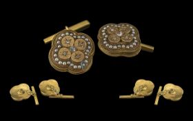 Early Victorian Period - Fine Pair of 18ct Gold Diamond and Seed Pearls Gents Cufflinks.