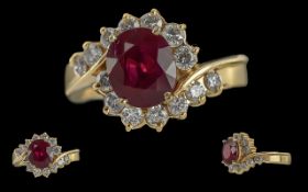 Ladies Pleasing Quality 18ct Gold Ruby and Diamond Set Ring, full hallmark to interior of shank,