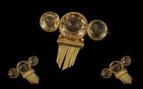 Victoria Period 1837 - 1901 Superb Quality 18ct Gold Citrine Set Tassel Drop Brooch,