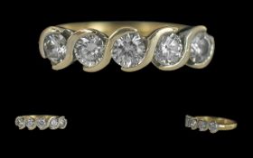 Ladies 18ct Gold 5 Stone Diamond Set Dress Ring. Marked 750, Full Hallmark to Interior of Shank, The