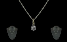 Ladies Superb Quality 18ct Gold Single Stone Diamond Set Pendant Drop, attached to an 18ct white