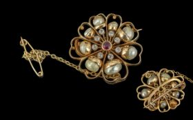 Victorian Period 1837 - 1901 Ladies Superb Quality 15ct Gold Cultured Pearl and Diamond Set Brooch