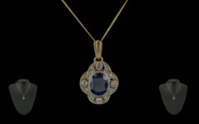 Edwardian Period 1901 - 1910 Ladies Pleasing 15ct and Platinum Diamond and Sapphire Set Cluster