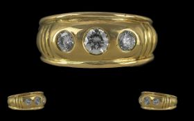 A Fine Quality Gents 18ct Gold 3 Stone Diamond Set Ring, Full Hallmark to Interior of Shank.