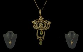 Victorian Period 1837 - 1901 Ladies Superb 15ct Gold Openwork Pendant Set with Seed Pearls and