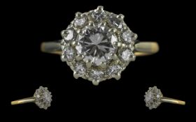 Ladies 18ct Gold and Platinum Diamond Set Cluster Ring, Flower head Setting, Marked 18ct and