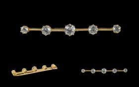 Ladies 1920's Excellent Quality 18ct Gold 5 Stone Diamond Set Bar Brooch,