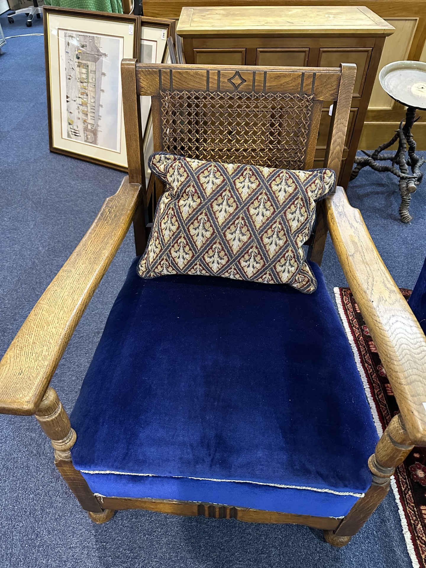 Early 20th Century Three Piece Bergere Suite, cane backs, cushion seats with back cushions, - Image 3 of 4