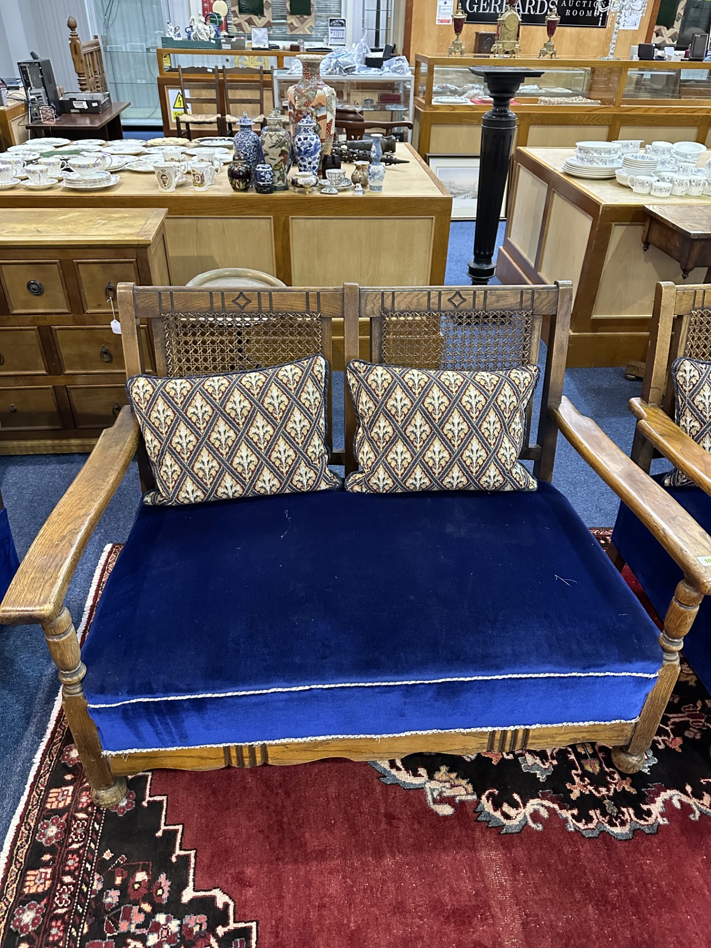 Early 20th Century Three Piece Bergere Suite, cane backs, cushion seats with back cushions, - Image 2 of 4