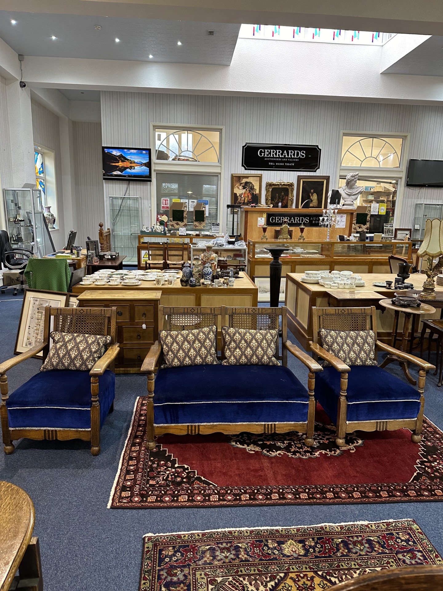 Early 20th Century Three Piece Bergere Suite, cane backs, cushion seats with back cushions,