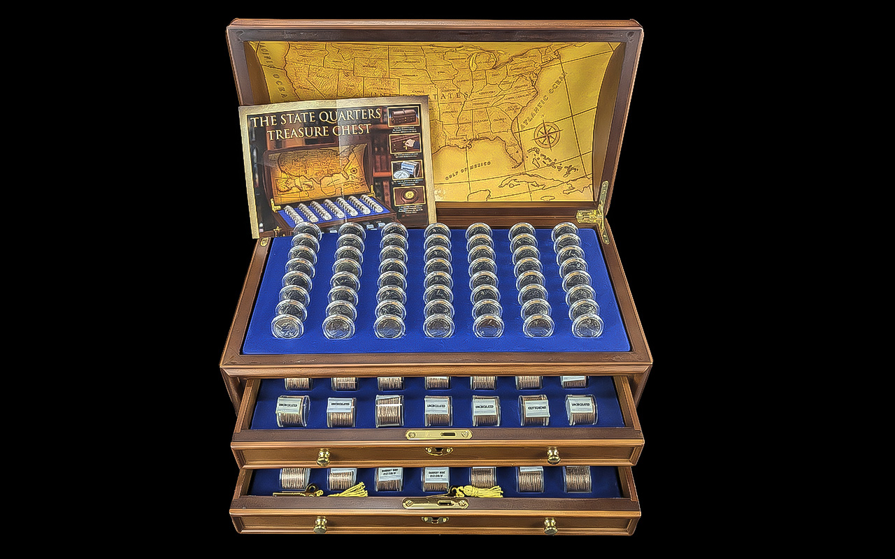 The Danbury Mint Complete Collection 'The State Quarters Treasure Chest' Wooden domed chest with
