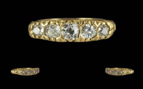 Antique Period - Pleasing Quality Ladies 18ct Gold 5 Stone Diamond Set Ring, Raised Pave Set,