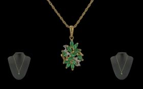 9ct Gold Emerald & Diamond Pendant & Chain, weight 3.36.