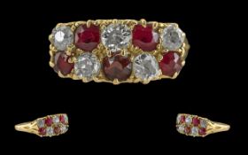 Antique Period - 18ct Gold Diamond and Ruby Set Dress Ring of Pleasing Design,