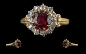Edwardian Period 1901 - 1910 Ladies 18ct Gold Pleasing Ruby and Diamond Set Cluster Ring,