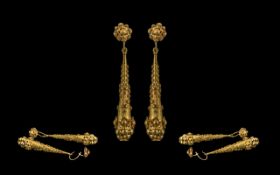Georgian 15ct Gold Long Drop Earrings ( Ornate ) c.1820's.