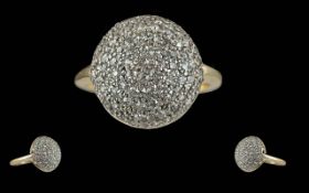 Ladies 18ct Gold Diamond Set Dome Shaped Dress Ring, Marked 18ct to Interior of Shank, Pave Set,