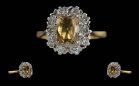 Ladies Excellent Quality 18ct Gold Diamond and Citrine Set Ring, Marked 18ct to Interior of Shank.